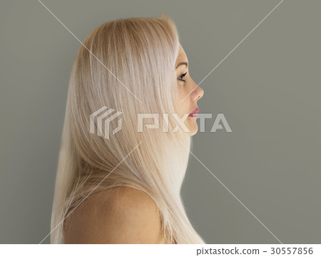 Adult Woman Serene Face Expression Side Gesture Studio Portrait 30557856
