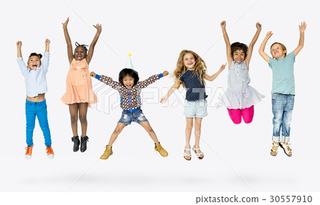 Group of kids celebrate party fun together 30557910