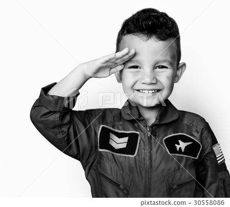 Schoolboy with pilot uniform for dream occupation Schoolboy with pilot uniform for dream occupation 30558086