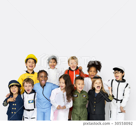 Happiness group of cute and adorable children with dream job Happiness group of cute and adorable children with dream job 30558092