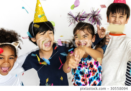 Group of kids celebrate party fun together 30558094