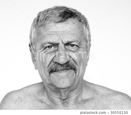 Senior adult man bare chest naked studio portrait Senior adult man bare chest naked studio portrait 30558130