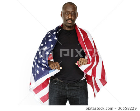 African descent man holding united states of america flag African descent man holding united states of america flag 30558229