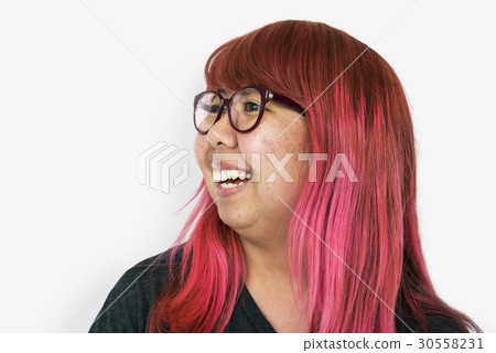 Asian girl pink hair smiling Asian girl pink hair smiling 30558231