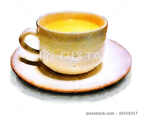 Vivid brush hand gauze watercolor intersection picture white background: tea cup, cup, horse cap Vivid brush hand gauze watercolor intersection picture white background: tea cup, cup, horse cap 30558357