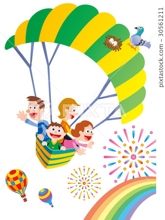 Family trip with balloon, four people family 30561211