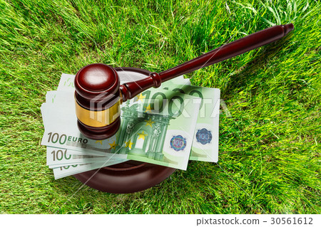 Judge's gavel and one hundred euro banknotes 30561612