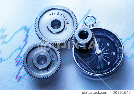 Three steel cogwheels with compass 30561643