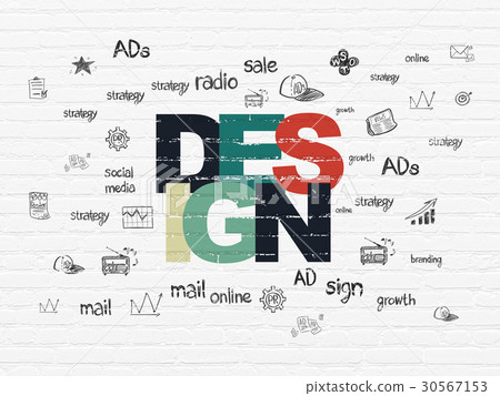 Marketing concept: Design on wall background Marketing concept: Design on wall background 30567153