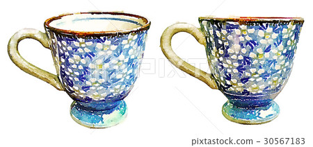 燦爛的精細手紗布水彩畫交叉口圖片白色背景：陶瓷櫥櫃茶杯 30567183