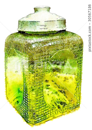 精采優秀手測量水彩交叉點圖片白色背景：古色古香的玻璃罐頭 30567186
