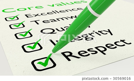Checklist with core values and a green pen 30569016