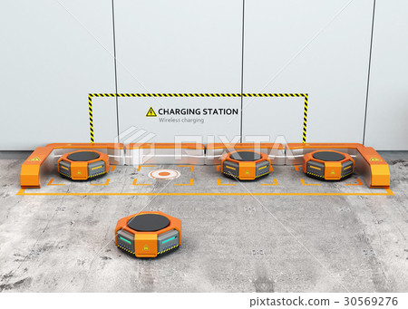 Orange logistics transportation support robot charging the wireless charging stand 30569276