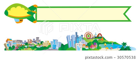 Copy Space of Townscape and Airship 30570538