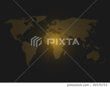 Striped world map. Orange led light futuristic 30570753