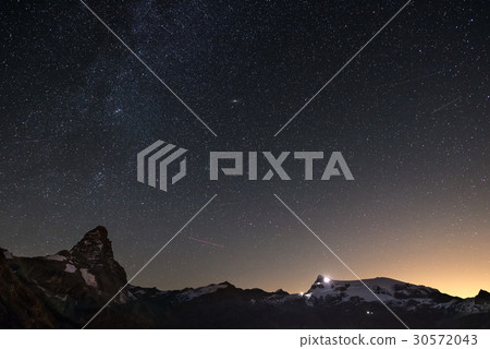 Wonderful starry sky over Matterhorn (Cervino) 30572043