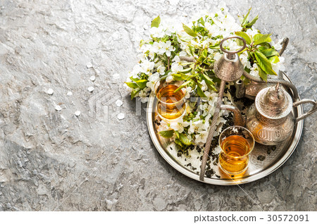 Tea glasses pot Oriental silver tableware Spring 30572091