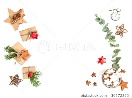 Wrapped gifts Christmas cookies eucalyptus leaves 30572233