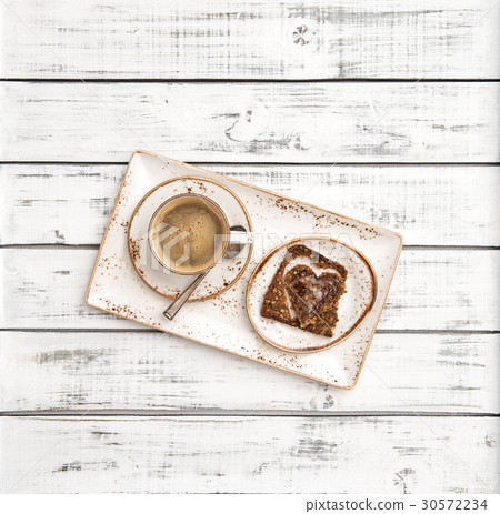 Coffee heart shaped bread Valentines Day breakfast 30572234