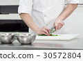 chef chopped fresh green onion on cutting board 30572804