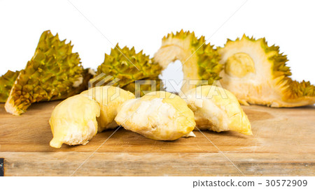 Peeled durian fruit with peel Peeled durian fruit with peel 30572909