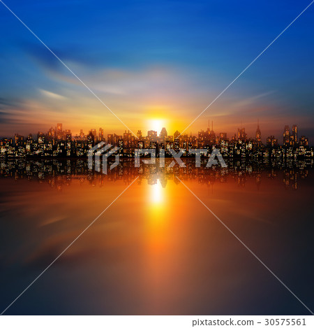 abstract nature background with panorama of city 30575561