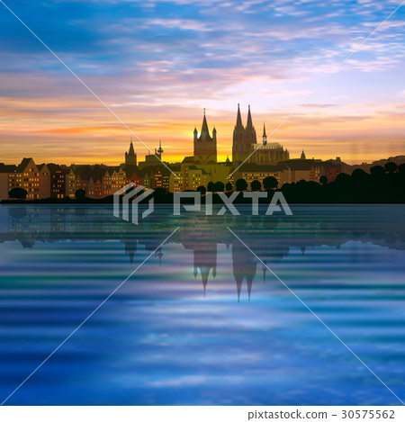 abstract background with silhouette of Cologne 30575562