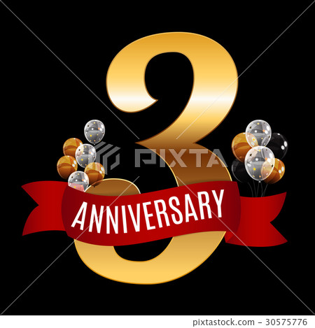Golden 3 Years Anniversary Template with Red Golden 3 Years Anniversary Template with Red 30575776