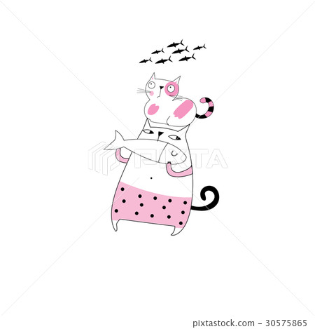 Funny cats and fish isolated Funny cats and fish isolated 30575865
