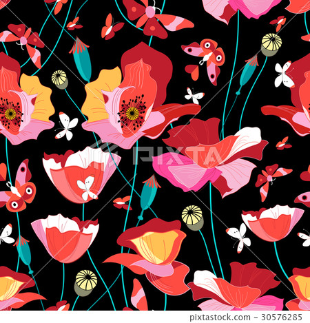 Seamless pattern of beautiful red poppies 30576285