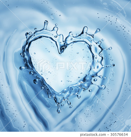 Heart from water splash with bubbles on blue water Heart from water splash with bubbles on blue water 30576634