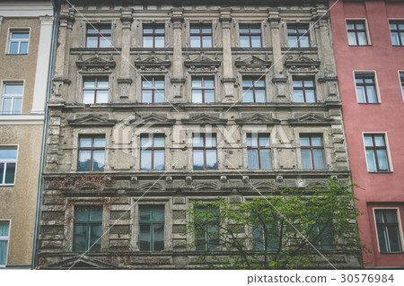 unsanitary old building facade apartment exterior 30576984
