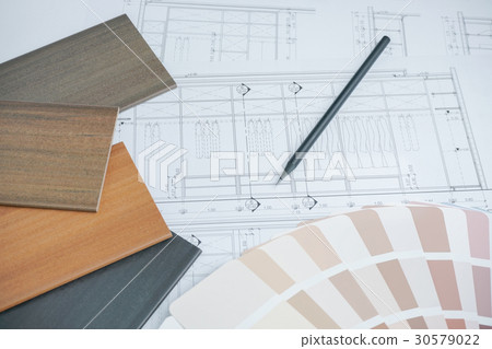 material samples on architectural drawings 30579022