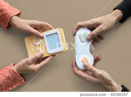 Two Person Playing Game Console Two Person Playing Game Console 30580397
