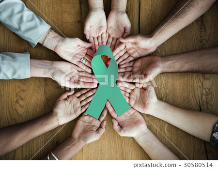 Group of People Holding Ribbon Breast Cancer Concept Group of People Holding Ribbon Breast Cancer Concept 30580514
