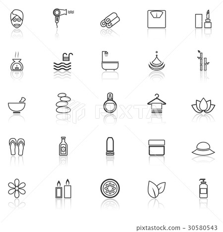 Beauty line icons with reflect on white background 30580543