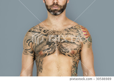 Caucasian Man Tattooed Chest 30586989