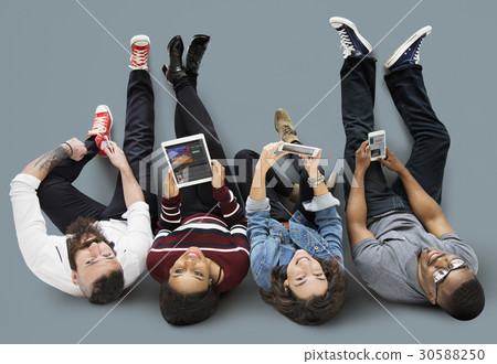 Top Down Shot People Using Technology Devices 30588250