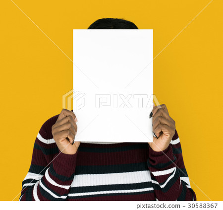 African descent woman is holding blank paper African descent woman is holding blank paper 30588367