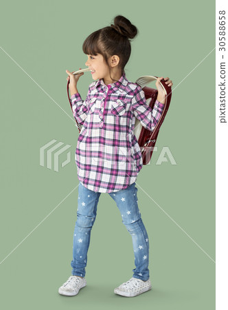 A girl with backpack is smiling A girl with backpack is smiling 30588658