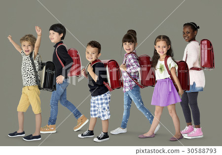 A group of children with a backpack A group of children with a backpack 30588793