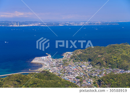[Chiba Prefecture] View of Mt. Nokogiri Nihonji summit observatory, Kanaya and Tokyo Bay 30588919