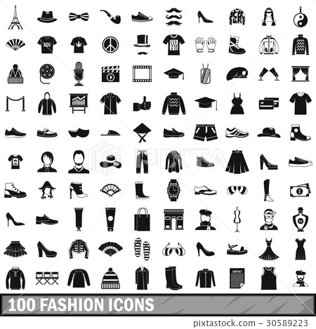 100 fashion icons set in simple style 100 fashion icons set in simple style 30589223