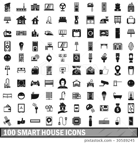 100 smart house icons set in simple style - Stock Illustration ...