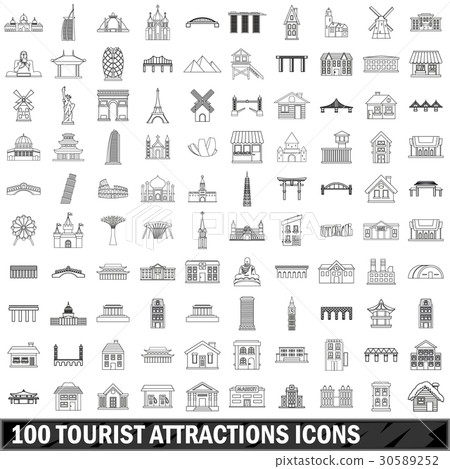 10 tourist attractions icons set, outline style 30589252