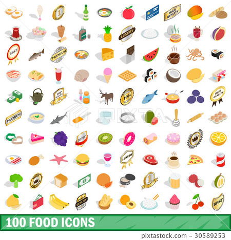 100 food icons set, isometric 3d style 30589253