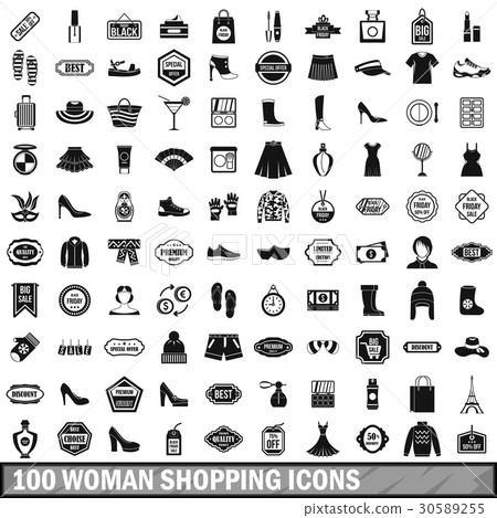 100 woman shopping icons set in simple style - Stock Illustration ...