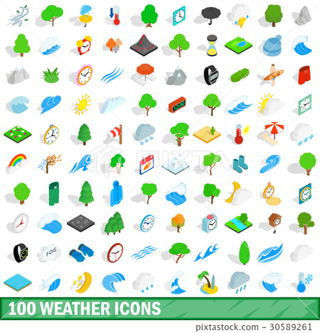 100 weather icons set, isometric 3d style 100 weather icons set, isometric 3d style 30589261
