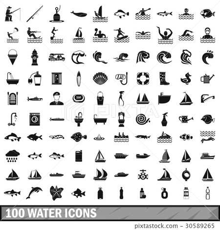 100 water icons set in simple style 30589265