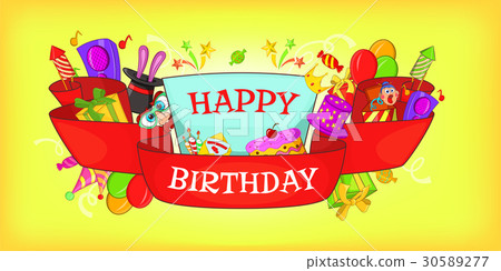 Happy birthday horizontal banner, cartoon style 30589277